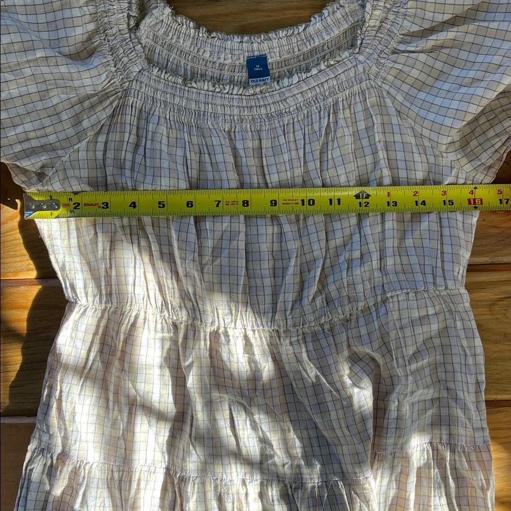 Old Navy Cream Plaid Square-Neck Midi Dress with Puff Sleeves - Picture 6 of 6